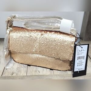 Nicole Miller Gold Sequin Crossbody Shoulder Adjustable Strap Bag -New With Tags
